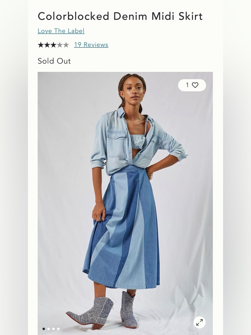 Love the label colorblocked Denim Midi Skirt